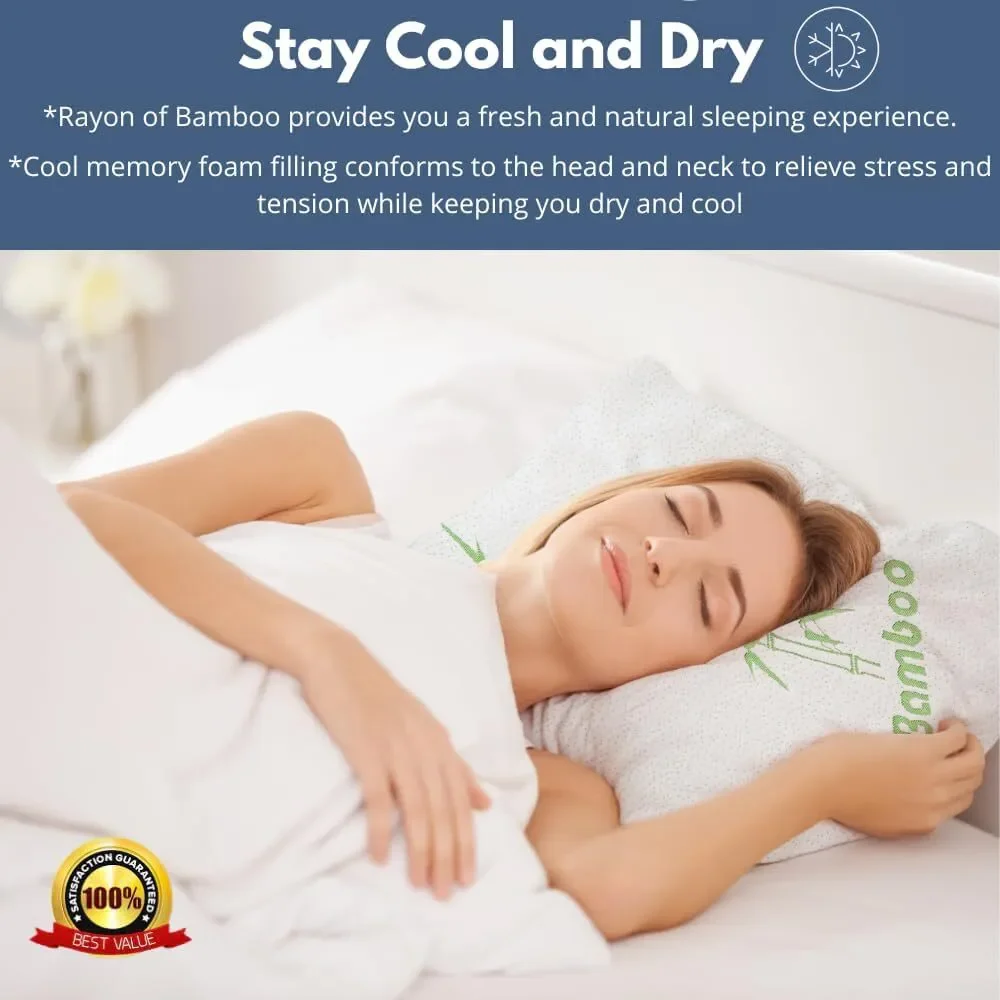 New DreamField Linen Memory Foam Bamboo Pillow Queen Breathable Cover w/ Zipper